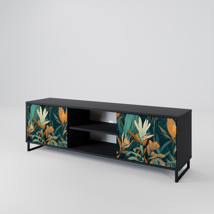 Mobile TV a 2 ante FLORAL SERENITY in finitura nera