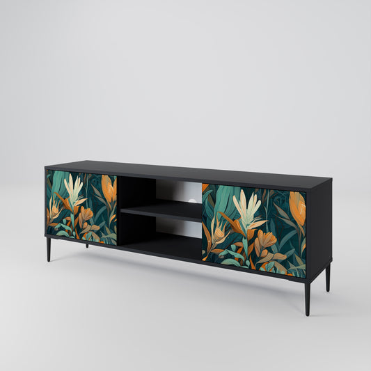Mobile TV a 2 ante FLORAL SERENITY in finitura nera