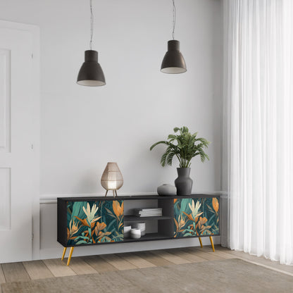 Mobile TV a 2 ante FLORAL SERENITY in finitura nera