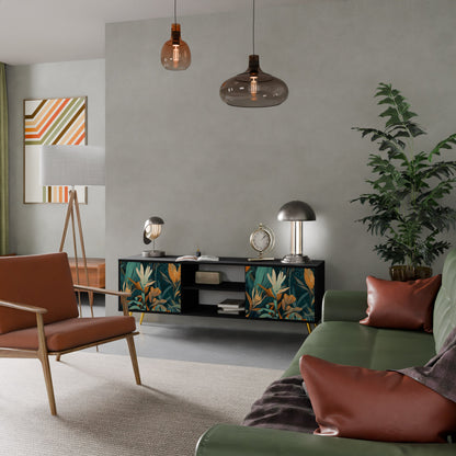 Mobile TV a 2 ante FLORAL SERENITY in finitura nera