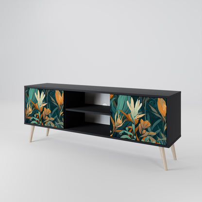 Mobile TV a 2 ante FLORAL SERENITY in finitura nera