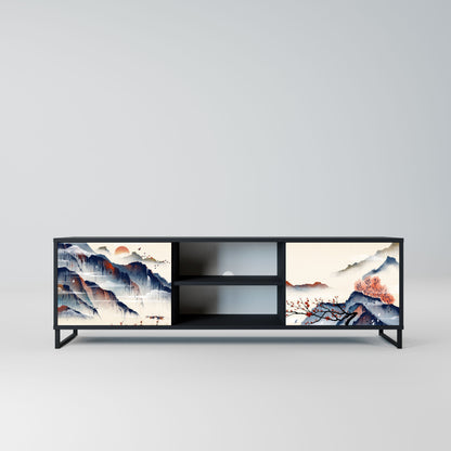 JAPANESE LANDSCAPE 2-Door TV Stand in Black Finish