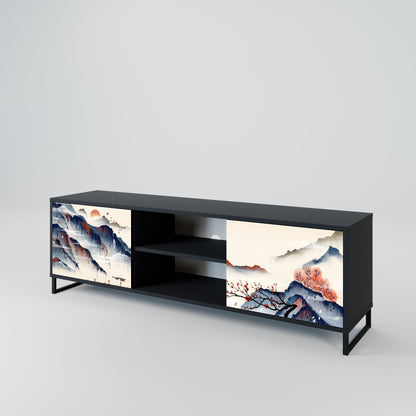 JAPANESE LANDSCAPE 2-Door TV Stand in Black Finish