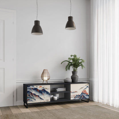 JAPANESE LANDSCAPE 2-Door TV Stand in Black Finish