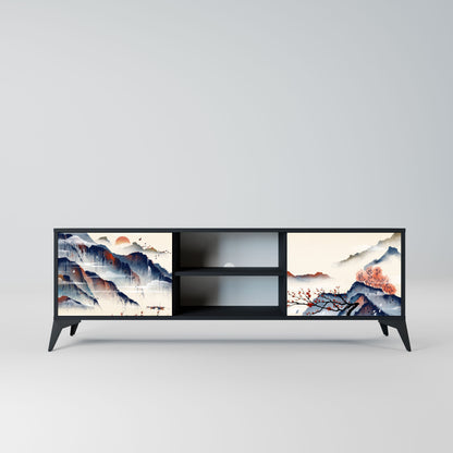 JAPANESE LANDSCAPE 2-Door TV Stand in Black Finish