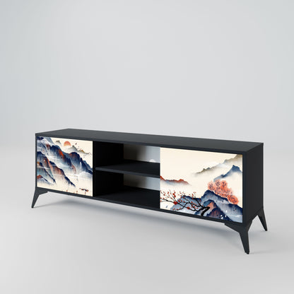 JAPANESE LANDSCAPE 2-Door TV Stand in Black Finish