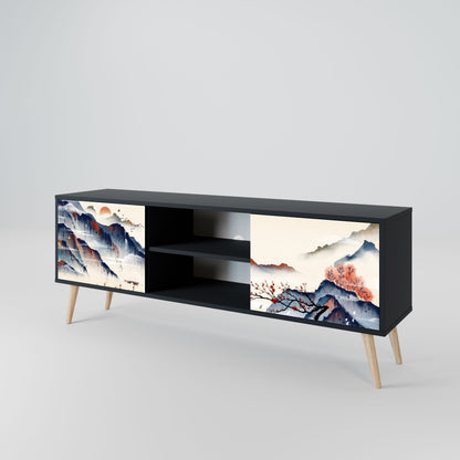 JAPANESE LANDSCAPE 2-Door TV Stand in Black Finish