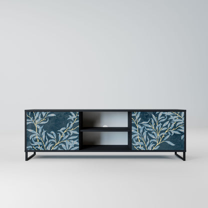 Porta TV BLUE LEAVES a 2 ante in finitura nera