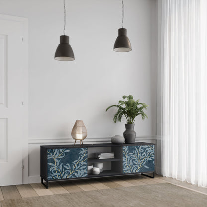 Porta TV BLUE LEAVES a 2 ante in finitura nera