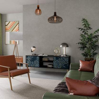 Porta TV BLUE LEAVES a 2 ante in finitura nera