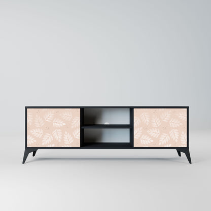LEAVES ON BEIGE 2-Door TV Stand in Black Finish