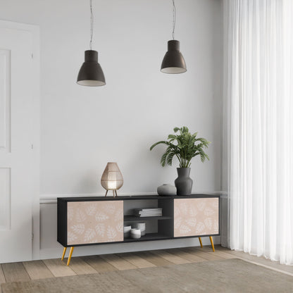 LEAVES ON BEIGE 2-Door TV Stand in Black Finish