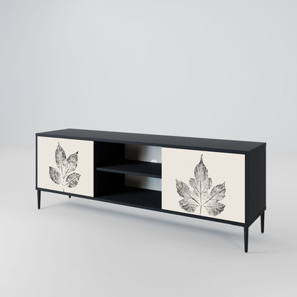 LEAFY STAMPS 2-Door TV Stand in Black Finish