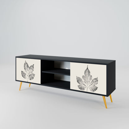 LEAFY STAMPS 2-Door TV Stand in Black Finish