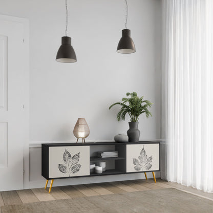 LEAFY STAMPS 2-Door TV Stand in Black Finish