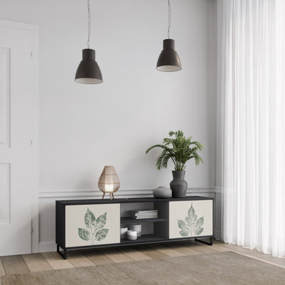Porta TV a 2 ante GREEN LEAFY STAMPS con finitura nera
