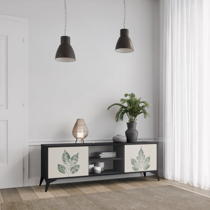 Porta TV a 2 ante GREEN LEAFY STAMPS con finitura nera