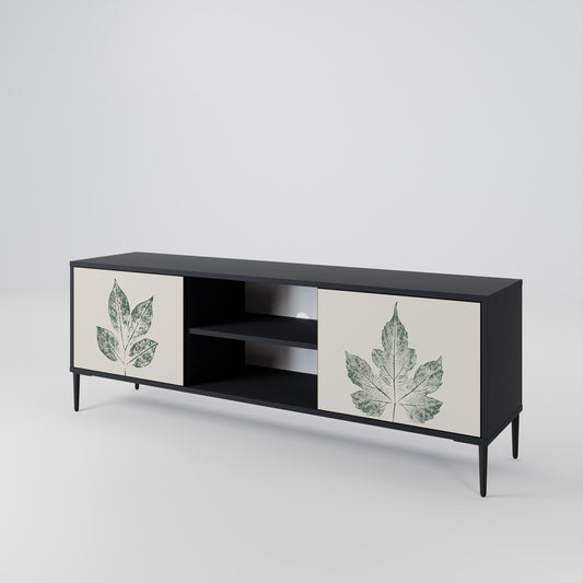 Porta TV a 2 ante GREEN LEAFY STAMPS con finitura nera
