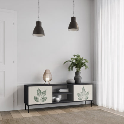 Porta TV a 2 ante GREEN LEAFY STAMPS con finitura nera