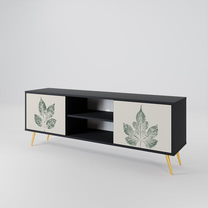 Porta TV a 2 ante GREEN LEAFY STAMPS con finitura nera