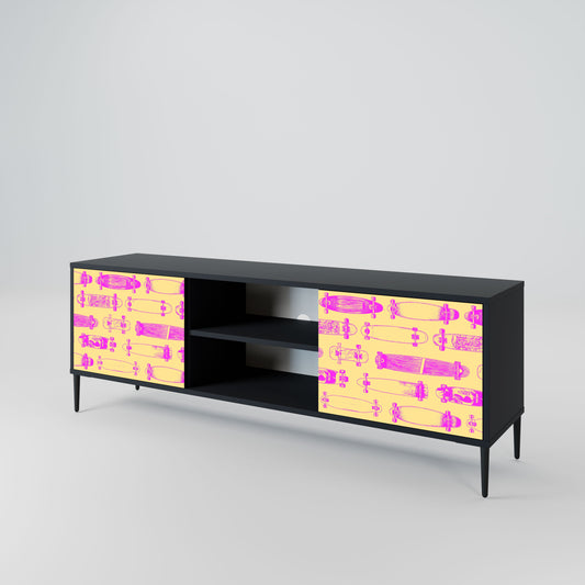 SKATEBOARD ARTISTRY 2-Door TV Stand in Black Finish