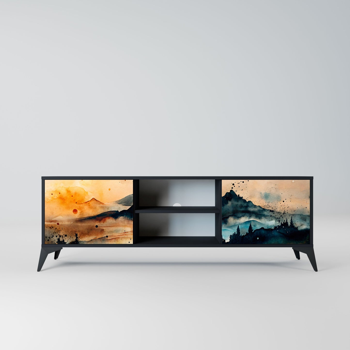 Mobile TV OMINOUS MOUNTAINS a 2 ante con finitura nera