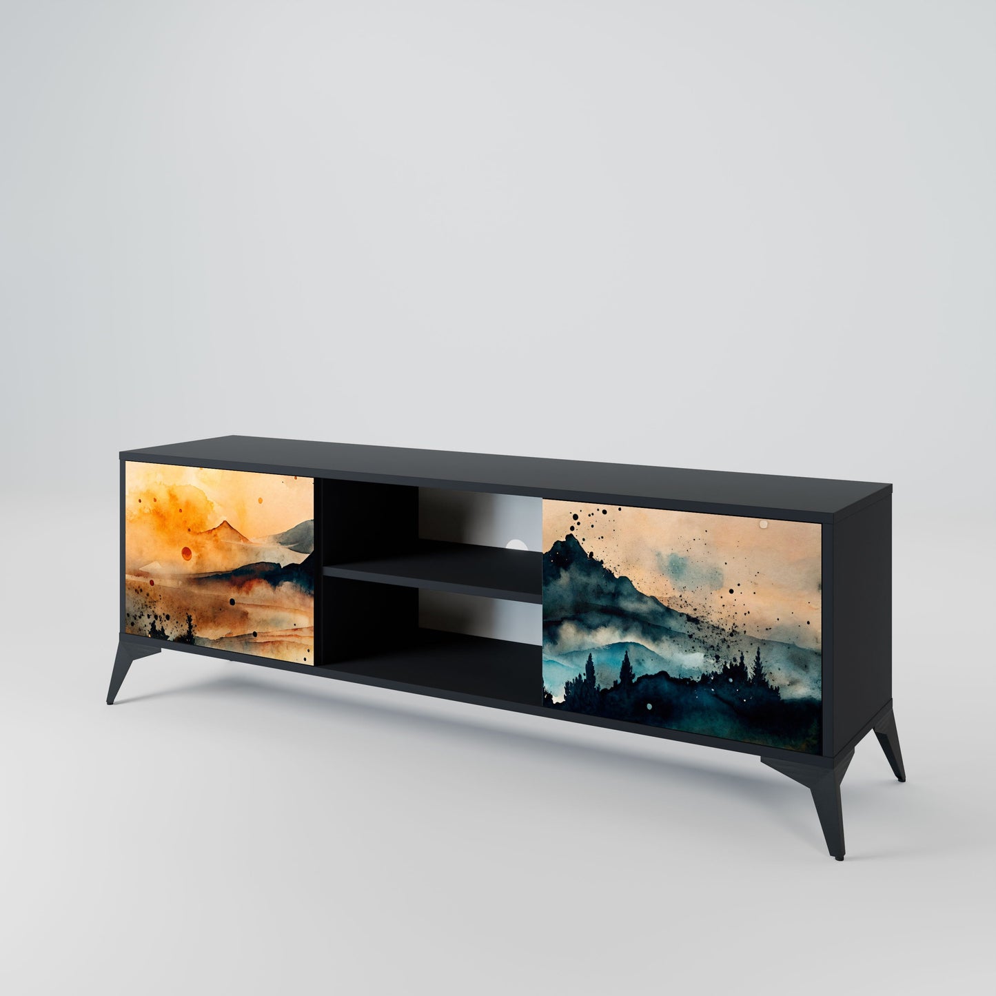 Mobile TV OMINOUS MOUNTAINS a 2 ante con finitura nera