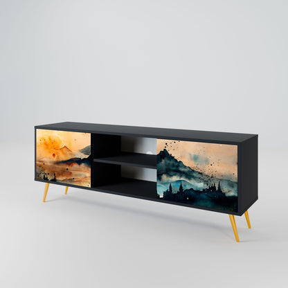 Mobile TV OMINOUS MOUNTAINS a 2 ante con finitura nera