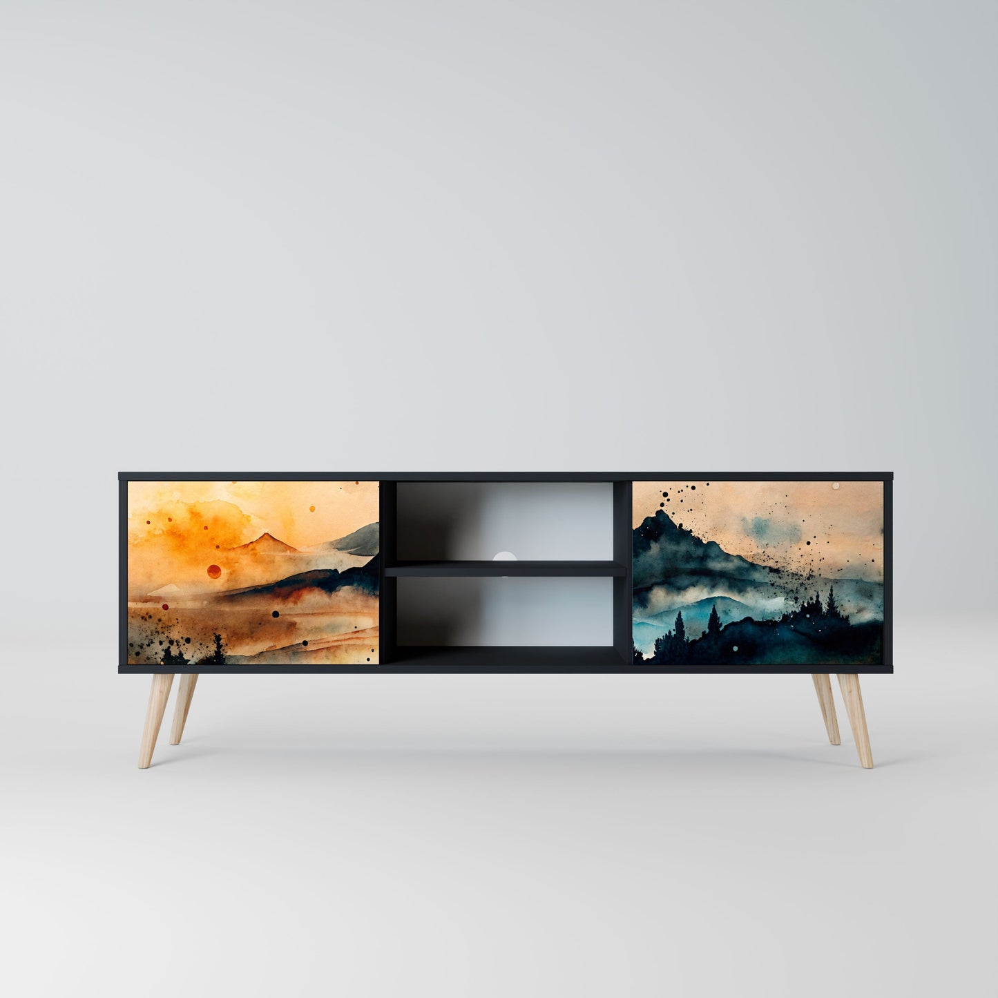 Mobile TV OMINOUS MOUNTAINS a 2 ante con finitura nera