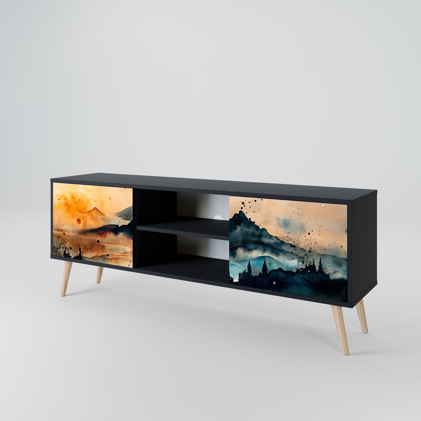 Mobile TV OMINOUS MOUNTAINS a 2 ante con finitura nera
