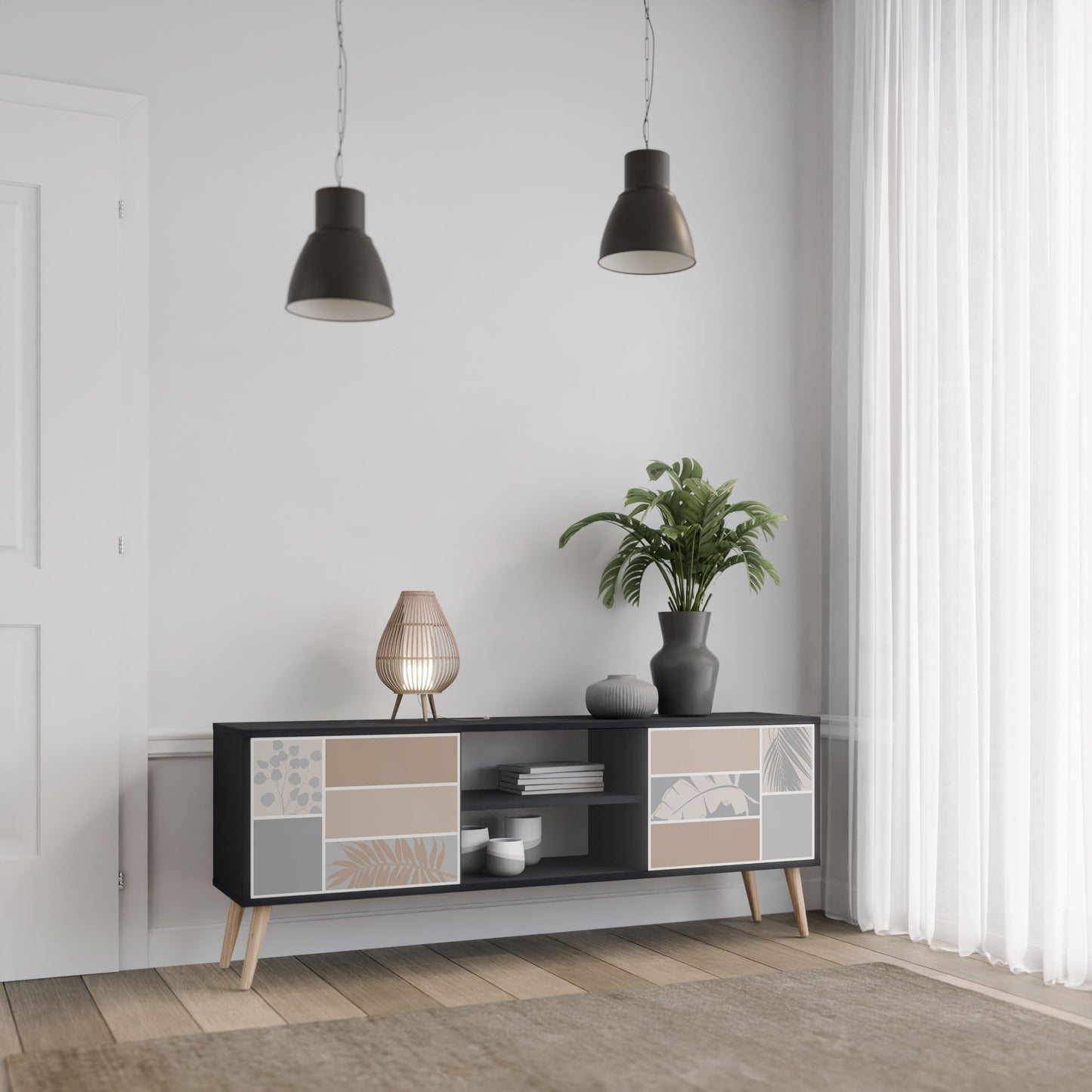 TROPICAL SHAPES Mobile TV a 2 ante in finitura nera