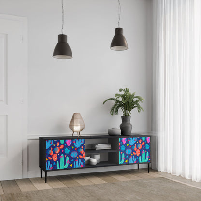 CACTUS VIBES 2-Door TV Stand in Black Finish