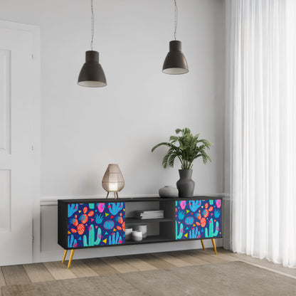 CACTUS VIBES 2-Door TV Stand in Black Finish