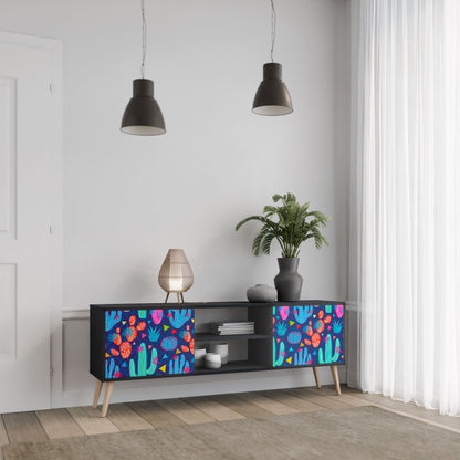 CACTUS VIBES 2-Door TV Stand in Black Finish