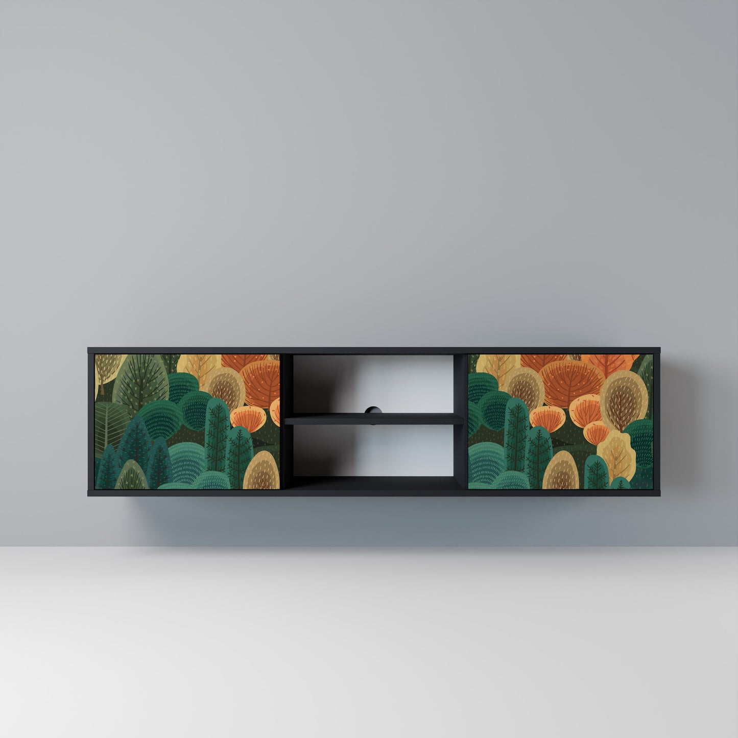 AUTUMN KALEIDOSCOPE 2-Door TV Stand in Black Finish