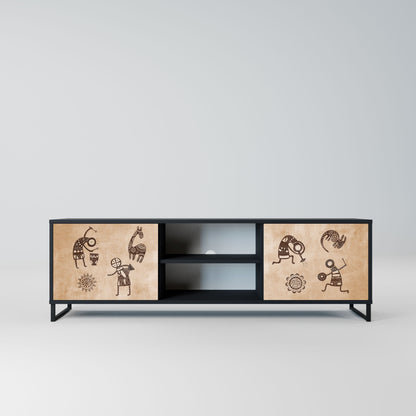 AFRICAN STYLE 2-Door TV Stand in Black Finish