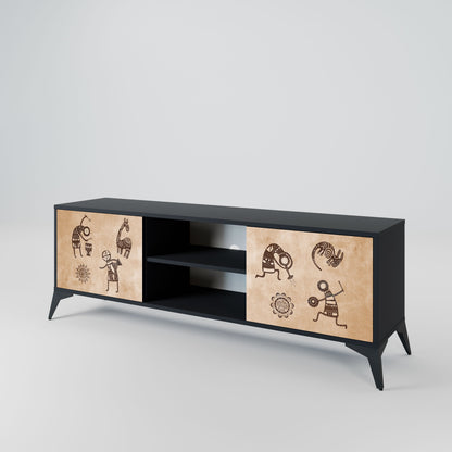 AFRICAN STYLE 2-Door TV Stand in Black Finish