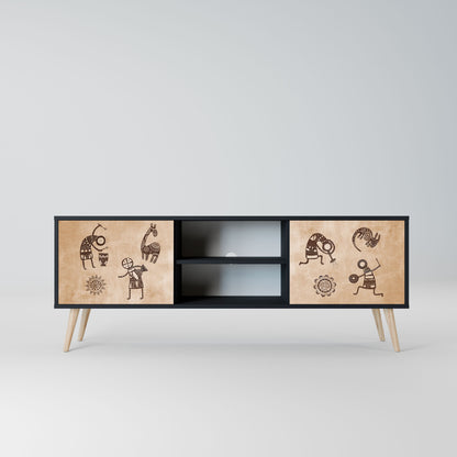 AFRICAN STYLE 2-Door TV Stand in Black Finish