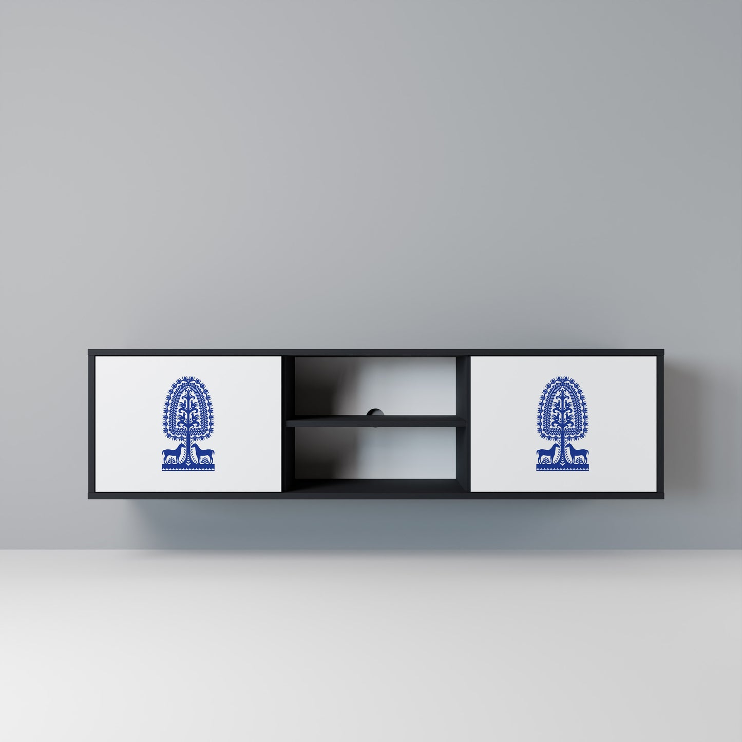 POLISH FOLK ART Mobile TV a 2 Ante in Finitura Nera