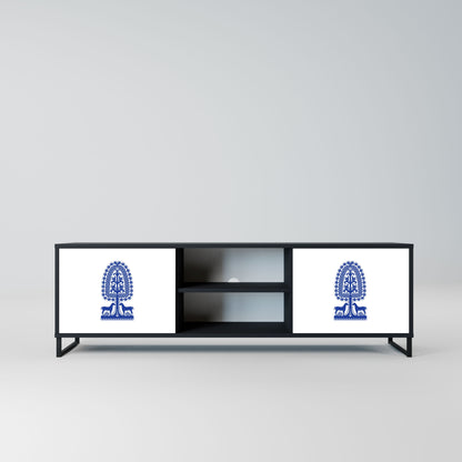 POLISH FOLK ART 2-Door TV Stand in Black Finish