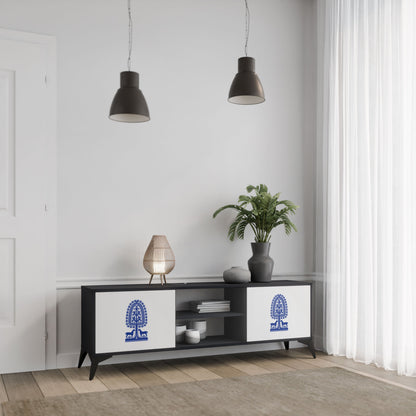 POLISH FOLK ART 2-Door TV Stand in Black Finish