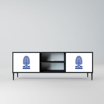 POLISH FOLK ART 2-Door TV Stand in Black Finish