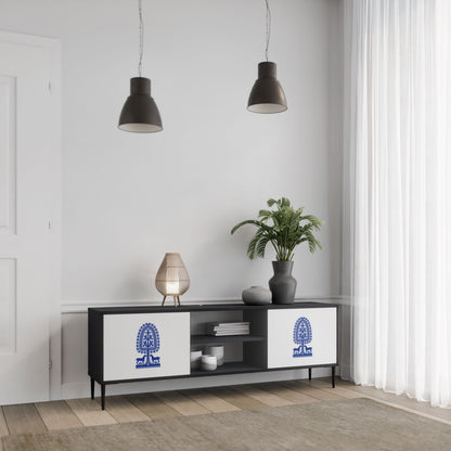 POLISH FOLK ART 2-Door TV Stand in Black Finish