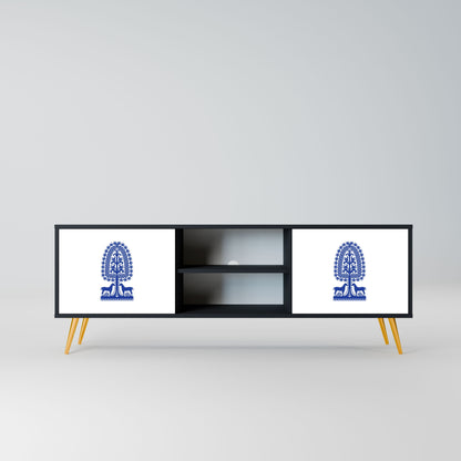 POLISH FOLK ART 2-Door TV Stand in Black Finish