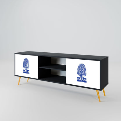 POLISH FOLK ART 2-Door TV Stand in Black Finish