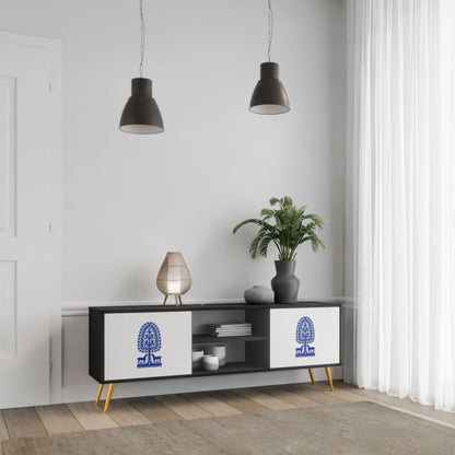 POLISH FOLK ART 2-Door TV Stand in Black Finish