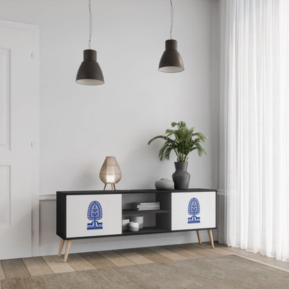 POLISH FOLK ART 2-Door TV Stand in Black Finish