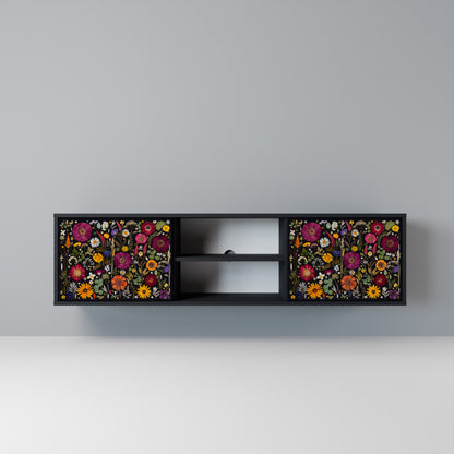 MIDNIGHT GARDEN 2-Door TV Stand in Black Finish