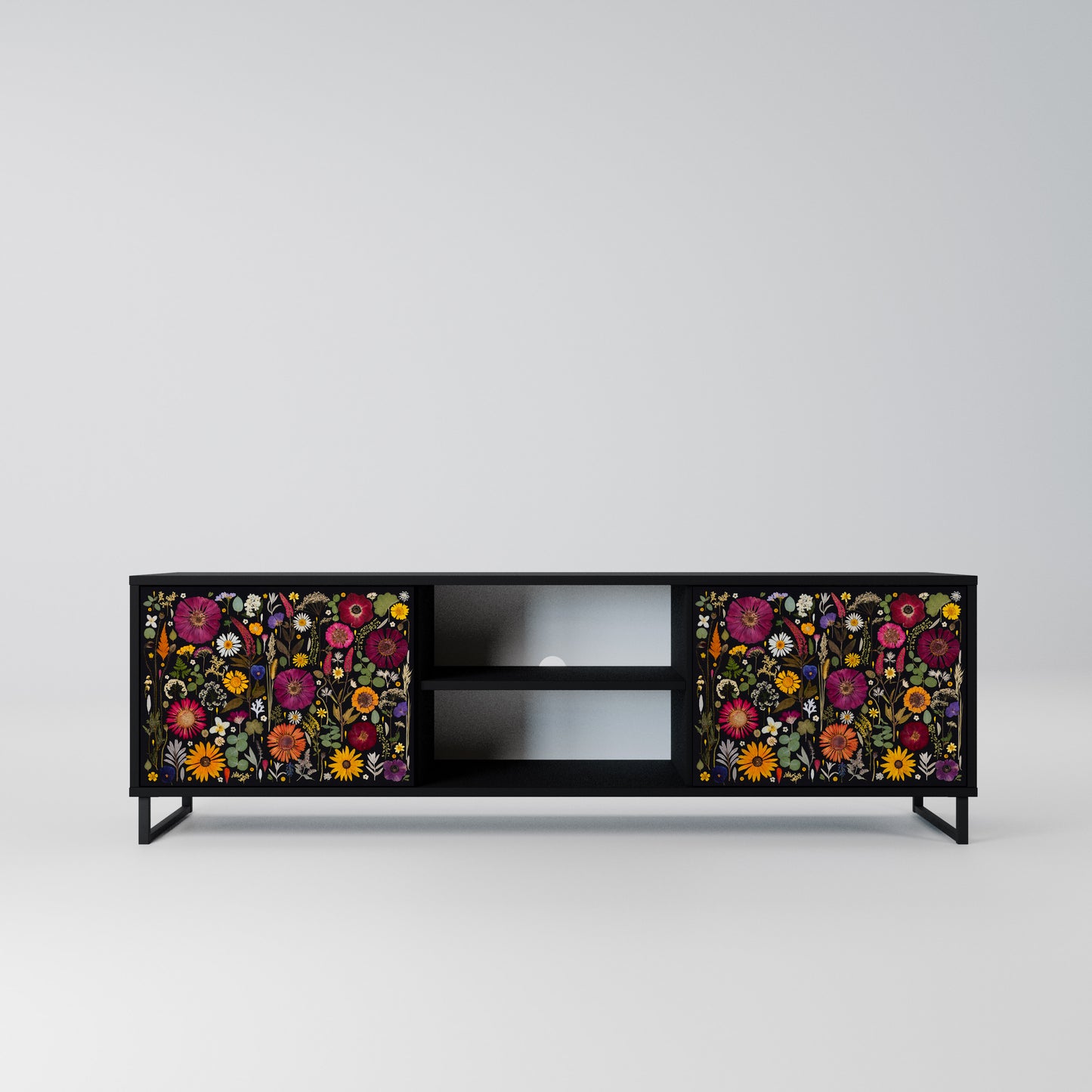 MIDNIGHT GARDEN 2-Door TV Stand in Black Finish