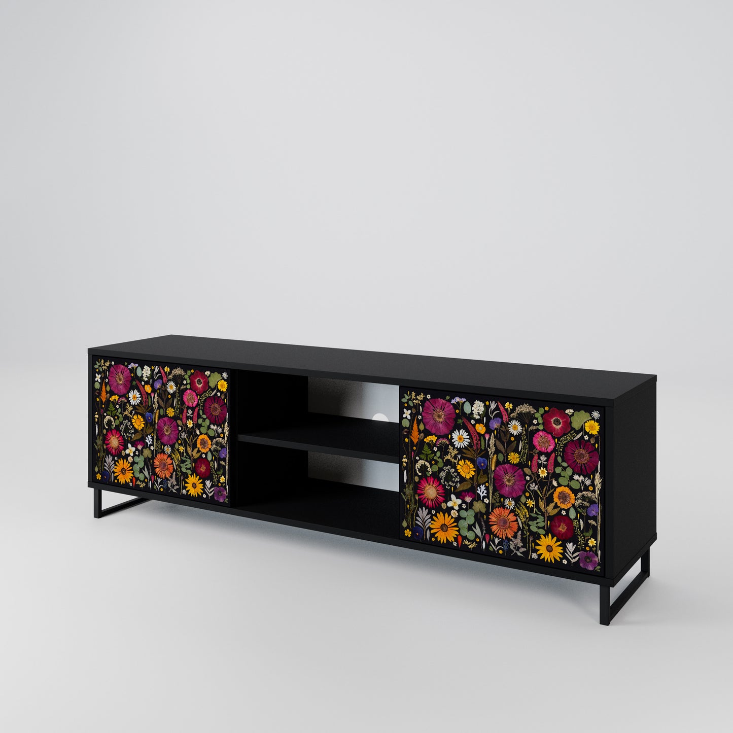 MIDNIGHT GARDEN 2-Door TV Stand in Black Finish